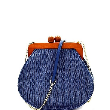 Stylish Wooden Knob Frame Woven Straw Shoulder Bag MH-CTL0020
