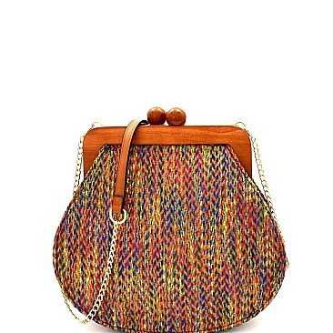 Wooden Knob Frame Woven Fabric Shoulder Bag MH-CTL0023