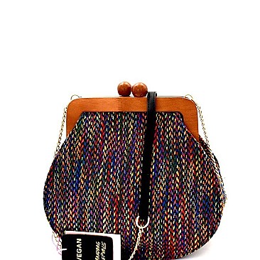 Wooden Knob Frame Woven Fabric Shoulder Bag MH-CTL0023