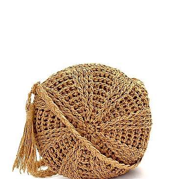 Tassel Accent Knitted Straw Bohemian Round Cross Body MH-CTYW0007