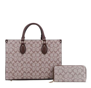 2-IN1 Oval Print Tote / Satchel W Wallet Set