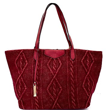 CY002-LP Vintage Cable Knit Over-sized 2-Way Tote