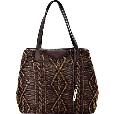 CY002-LP Vintage Cable Knit Over-sized 2-Way Tote