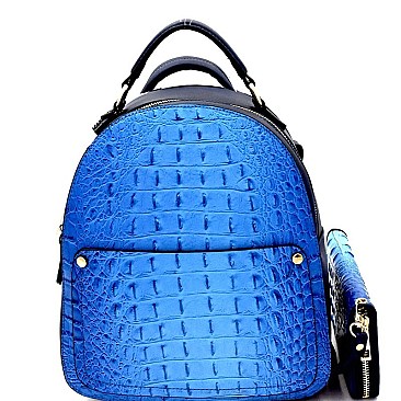 Crocodile Embossed Convertible Backpack Wallet SET MH-CY6795W