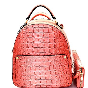 Crocodile Embossed Convertible Backpack Wallet SET MH-CY6795W