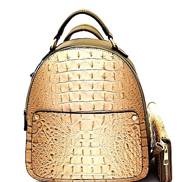 Crocodile Embossed Convertible Backpack Wallet SET MH-CY6795W