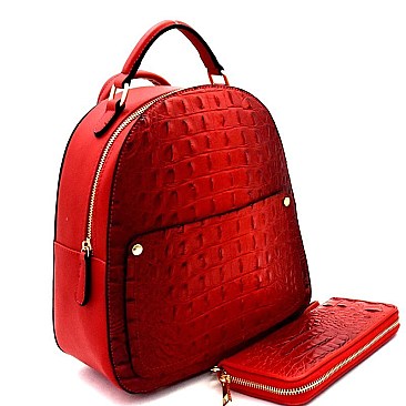 Crocodile Embossed Convertible Backpack Wallet SET MH-CY6795W
