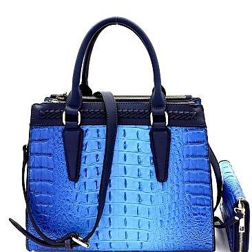 Crocodile Embossed 3-Compartment Satchel Wallet SET MH-CY7189W