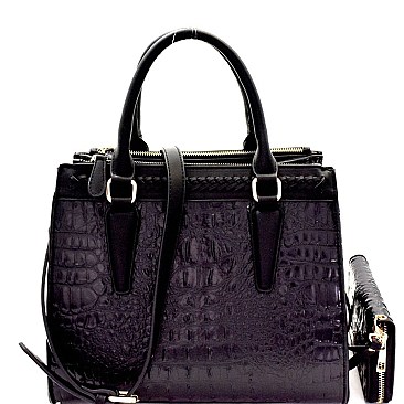 Crocodile Embossed 3-Compartment Satchel Wallet SET MH-CY7189W