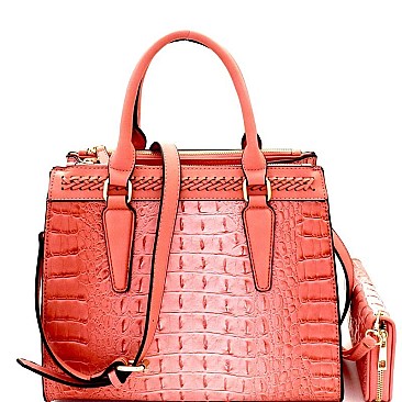 Crocodile Embossed 3-Compartment Satchel Wallet SET MH-CY7189W