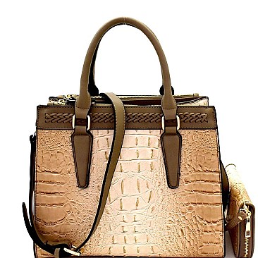 Crocodile Embossed 3-Compartment Satchel Wallet SET MH-CY7189W