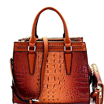 Crocodile Embossed 3-Compartment Satchel Wallet SET MH-CY7189W