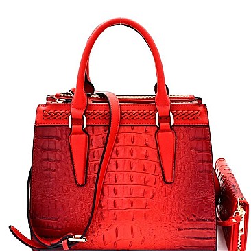 Crocodile Embossed 3-Compartment Satchel Wallet SET MH-CY7189W