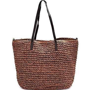 CZR003-LP Knitted Straw 2-Way Large Shopper Tote