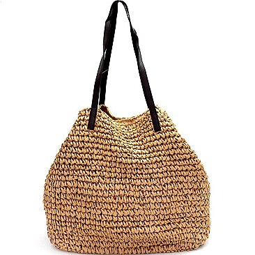 CZR003-LP Knitted Straw 2-Way Large Shopper Tote