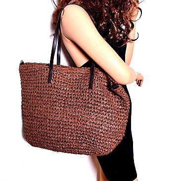 CZR003-LP Knitted Straw 2-Way Large Shopper Tote