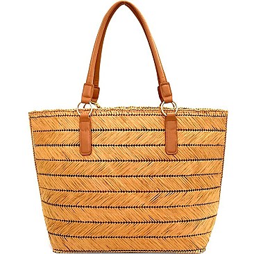 CZR006-LP Stripe Patterned Straw Large Shopper Tote