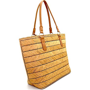 CZR006-LP Stripe Patterned Straw Large Shopper Tote