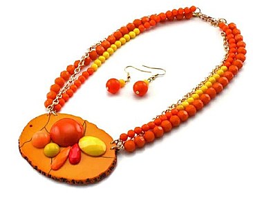 JCNE226GDOR Coral Stone Necklace Set