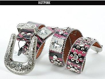 ZR-B001D , Zebra Geniune Leather Rhinestone  Cross & Studded Belt