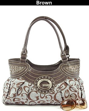 K1123  STUDDED AND STONED SIGNATURE TOTE