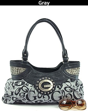 K1123  STUDDED AND STONED SIGNATURE TOTE