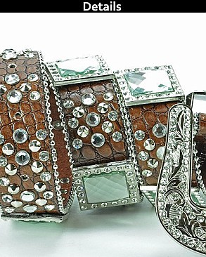 1075-1 Genuine Leather Stoned Belt