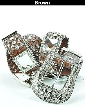 1075-1 Genuine Leather Stoned Belt
