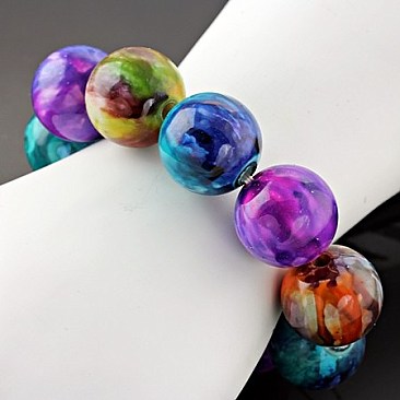 OB03144MUL TIE DYE BEADS STRETCH BRACELET (Multicolor)