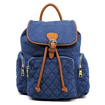 Quilted Denim Drawstring Backpack