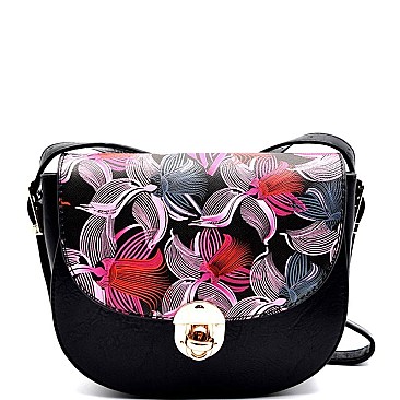 D0370-LP  Abstract Flower Painting Classy Flap Shoulder Bag