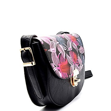 D0370-LP  Abstract Flower Painting Classy Flap Shoulder Bag