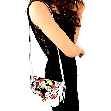 D0370-LP  Abstract Flower Painting Classy Flap Shoulder Bag