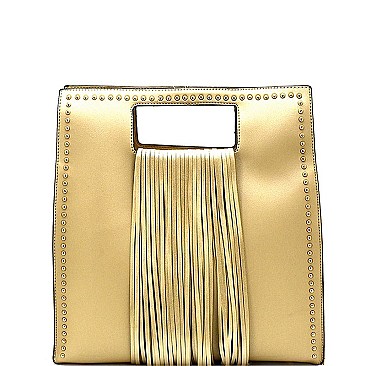 D0378-LP Stud Embellished Fringed 2 Way Satchel