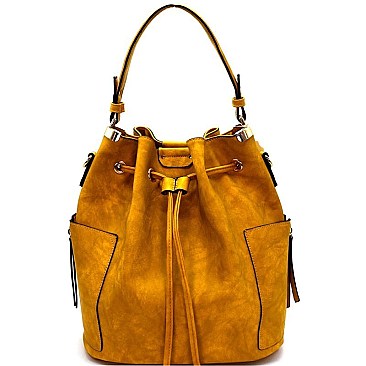 D0382-LP Side Pocket Drawstring Bucket Hobo