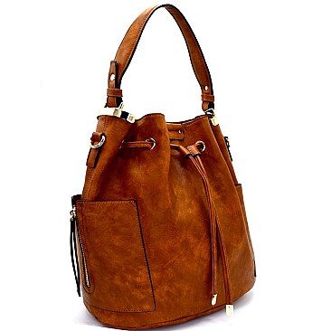 D0382-LP Side Pocket Drawstring Bucket Hobo