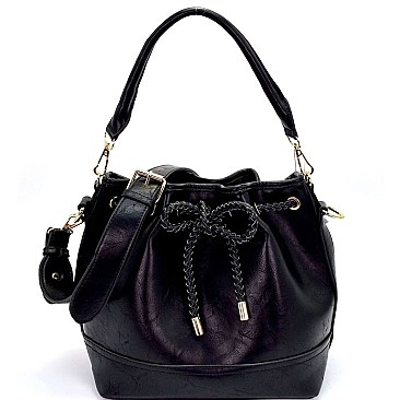 D0385-LP Bow Accent Drawstring 2 Way Bucket Shoulder Bag