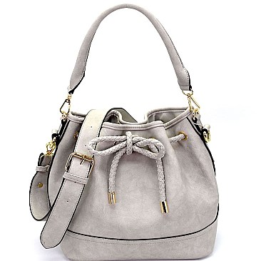 D0385-LP Bow Accent Drawstring 2 Way Bucket Shoulder Bag