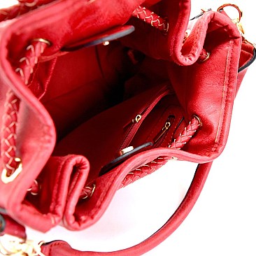 D0385-LP Bow Accent Drawstring 2 Way Bucket Shoulder Bag