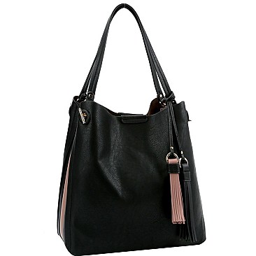 Trendy Two-Tone Tassel Accent 3-Compartment Hobo MH-D0475