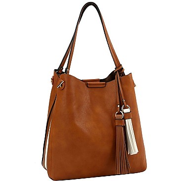 Trendy Two-Tone Tassel Accent 3-Compartment Hobo MH-D0475
