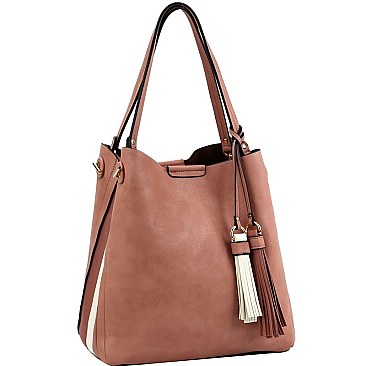 Trendy Two-Tone Tassel Accent 3-Compartment Hobo MH-D0475