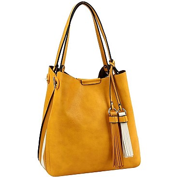 Trendy Two-Tone Tassel Accent 3-Compartment Hobo MH-D0475