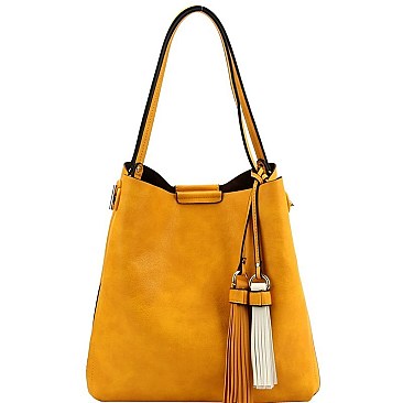 Trendy Two-Tone Tassel Accent 3-Compartment Hobo MH-D0475