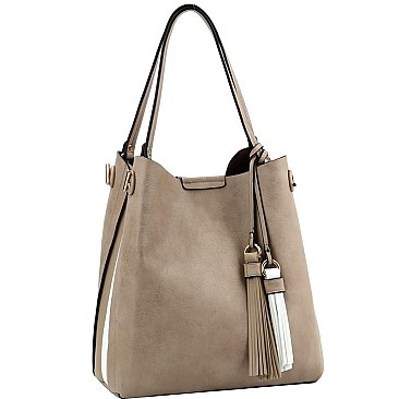 Trendy Two-Tone Tassel Accent 3-Compartment Hobo MH-D0475