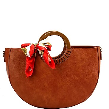 Chic Scarf Accent Wooden Handle Half-Moon Satchel MH-D0500