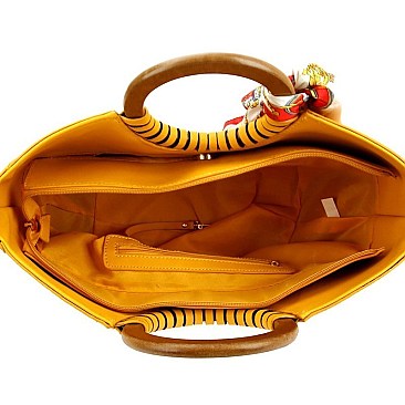 Chic Scarf Accent Wooden Handle Half-Moon Satchel MH-D0500