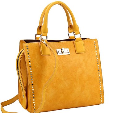 Fashionable Turn-Lock Accent Studded 3-Compartment Satchel MH-D0503