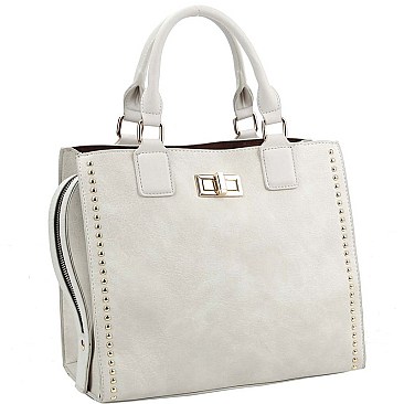 Fashionable Turn-Lock Accent Studded 3-Compartment Satchel MH-D0503