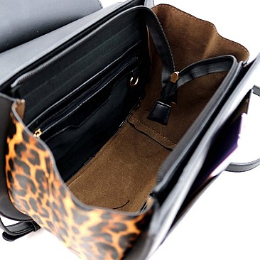 ROUND LEOPARD PRINT FLAP WING SATCHEL